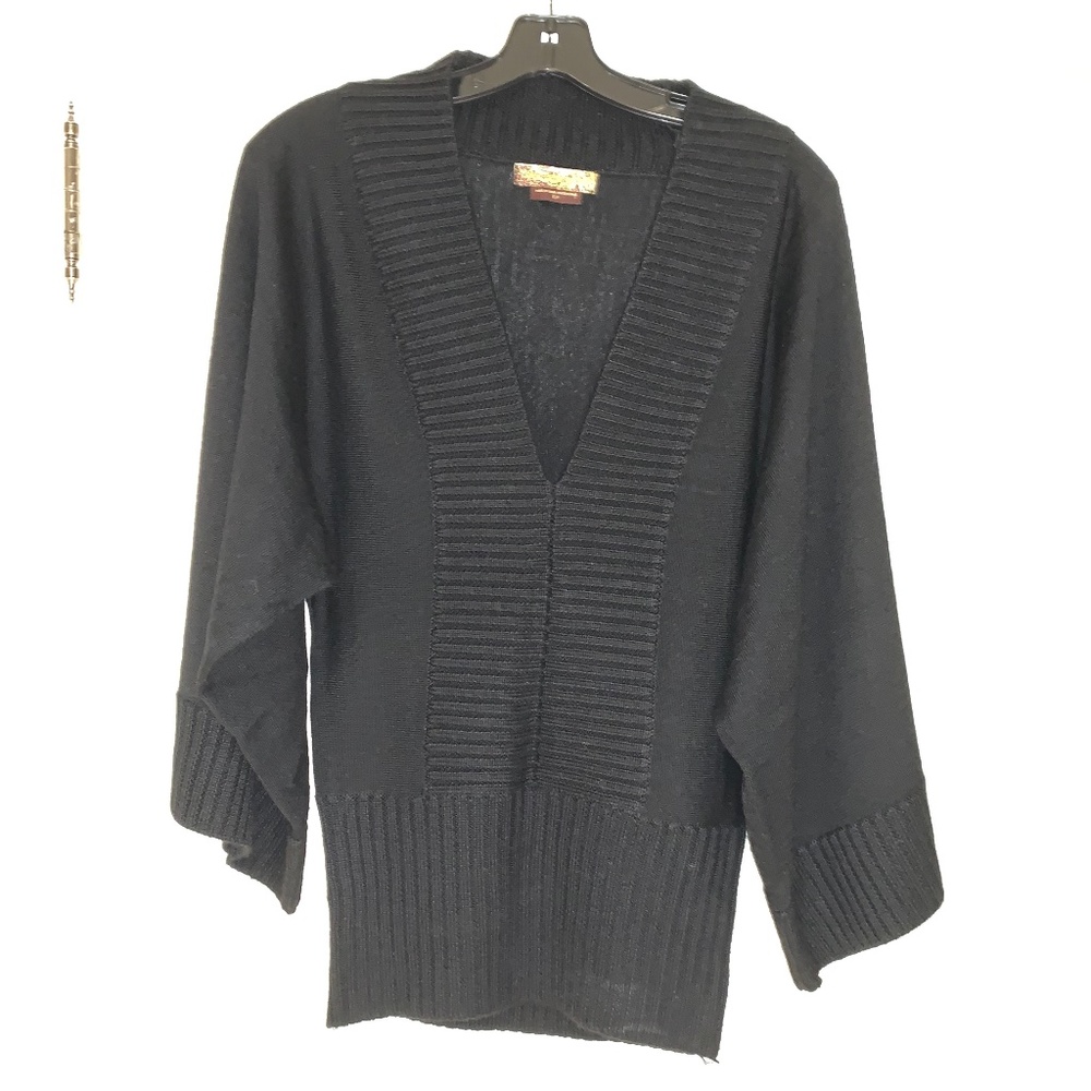 Wool Sweater with 3/4 Bell/Dolman Sleeve, Size Small, Black